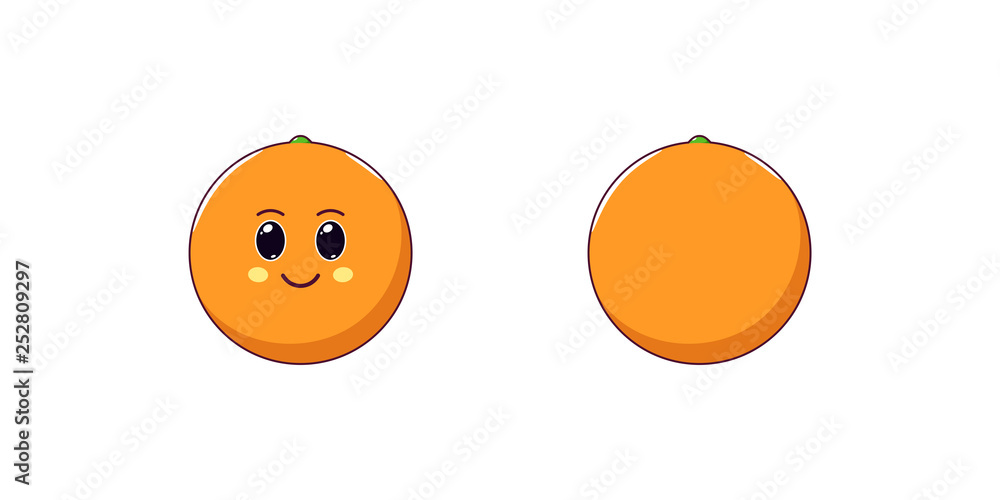 Cute Kawaii Orange, Cartoon Citrus Fruit. Vector Cute Kawaii Orange, Cartoon Citrus Fruit. Vector