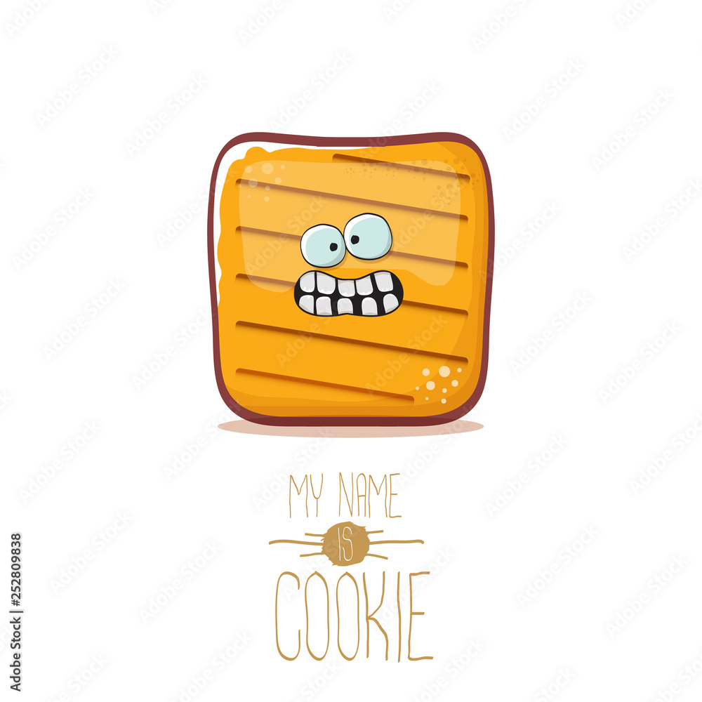 vector funny cookie character isolated on white background. My name is cookie concept illustration. funky food character or bakery label mascot vector funny cookie character isolated on white background. My name is cookie concept illustration. funky food character or bakery label mascot