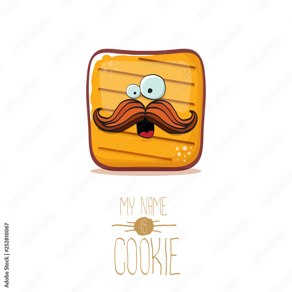 vector funny cookie character isolated on white background. My name is cookie concept illustration. funky food character or bakery label mascot vector funny cookie character isolated on white background. My name is cookie concept illustration. funky food character or bakery label mascot