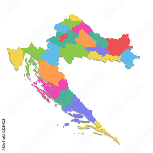 Croatia map, new political detailed map, separate individual regions, with state names, isolated on white background 3D blank