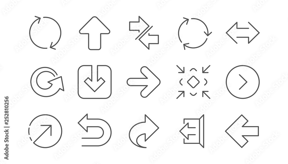 Arrow icons. Download, Synchronize and Share. Navigation linear icon set. Vector Arrow icons. Download, Synchronize and Share. Navigation linear icon set. Vector