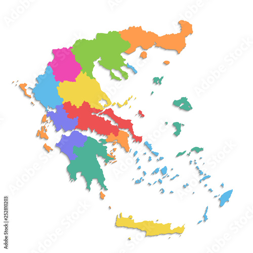 Greece map, new political detailed map, separate individual regions, with state names, isolated on white background 3D blank
