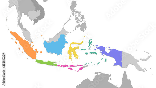 Indonesia map  new political detailed map  separate individual states  with state names  isolated on white background 3D blank