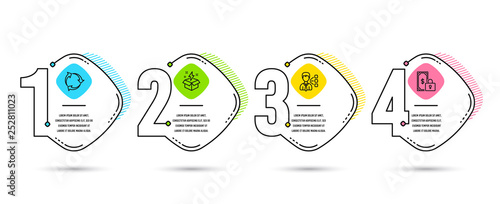 Infographic timeline set of Recycle, Third party and Creative idea icons. Private payment sign. Recycling waste, Team leader, Lightning. Secure finance. Vector