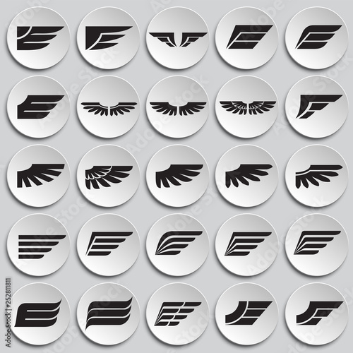 Wings icons set on plates background for graphic and web design. Simple vector sign. Internet concept symbol for website button or mobile app.