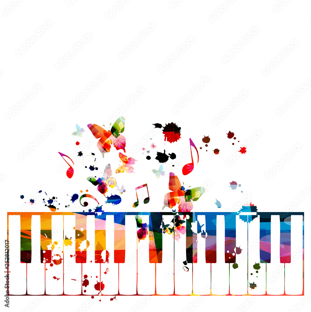 Colorful piano keys with music notes isolated vector illustration design.  Music background. Piano keyboard poster with music notes, festival poster,  live concert events, party flyer Stock Vector | Adobe Stock