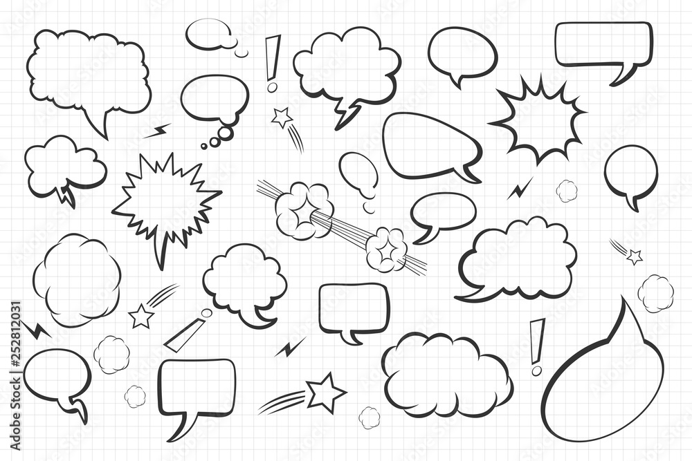 Set of blank empty hand drawn comic Speech Bubbles. Comic Speech Bubbles vector set Set of blank empty hand drawn comic Speech Bubbles. Comic Speech Bubbles vector set