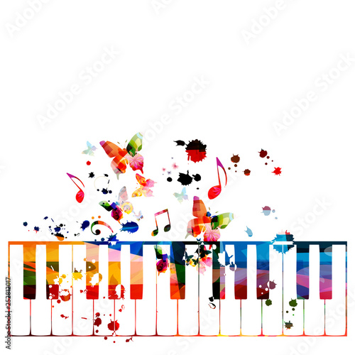 Photography Colorful piano keys with music notes isolated vector illustration design