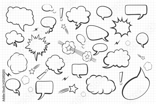 Set of blank empty hand drawn comic Speech Bubbles. Comic Speech Bubbles vector set