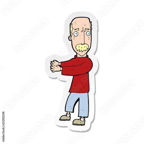 sticker of a cartoon balding man explaining