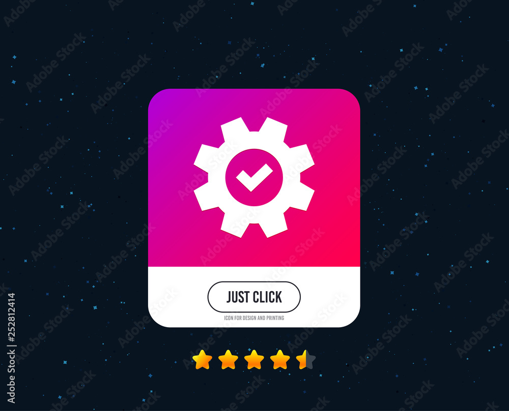 Service icon. Cogwheel with tick sign. Check symbol. Web or internet icon design. Rating stars. Just click button. Vector Service icon. Cogwheel with tick sign. Check symbol. Web or internet icon design. Rating stars. Just click button. Vector
