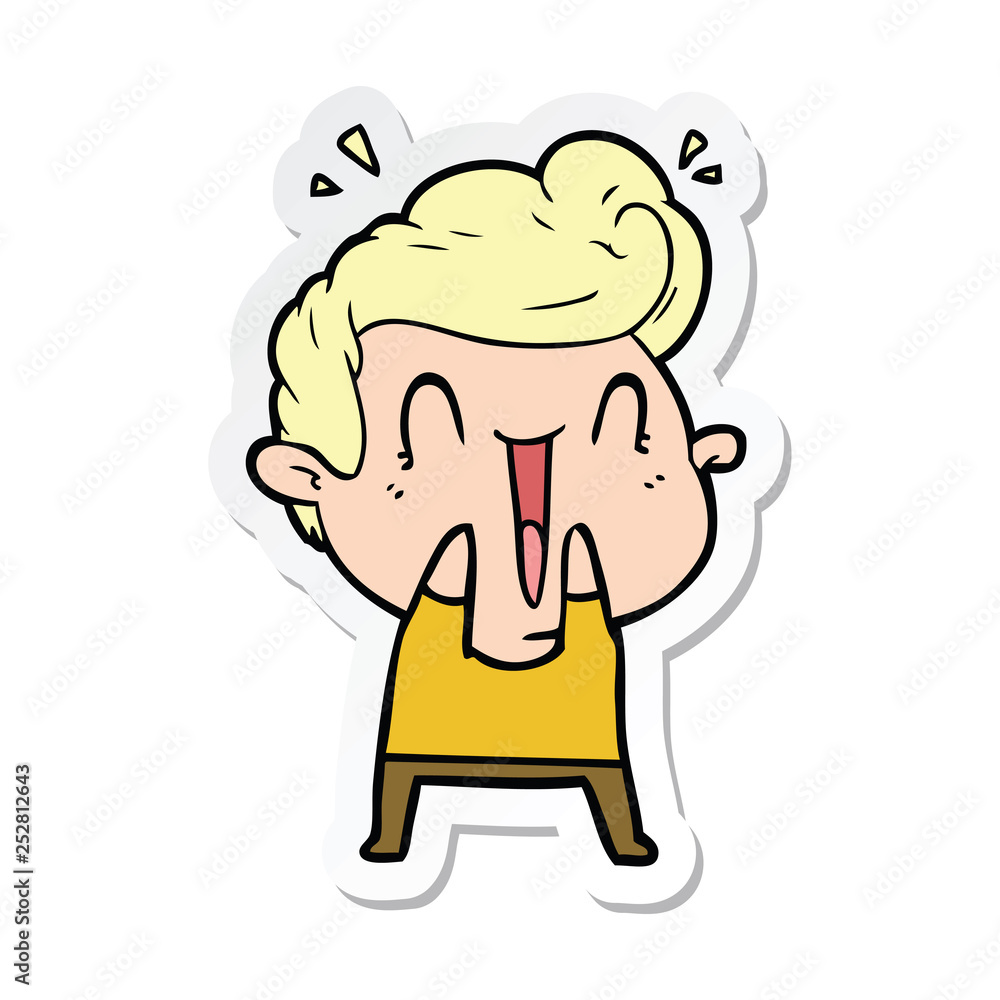 sticker of a cartoon happy man laughing sticker of a cartoon happy man laughing