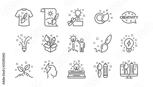 Creativity line icons. Creative designer, Idea and Inspiration. Brush and pencil linear icon set. Vector