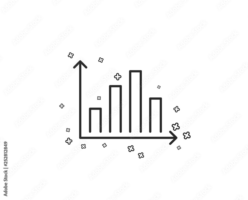 Diagram graph line icon. Column chart sign. Market analytics symbol. Geometric shapes. Random cross elements. Linear Diagram graph icon design. Vector Diagram graph line icon. Column chart sign. Market analytics symbol. Geometric shapes. Random cross elements. Linear Diagram graph icon design. Vector