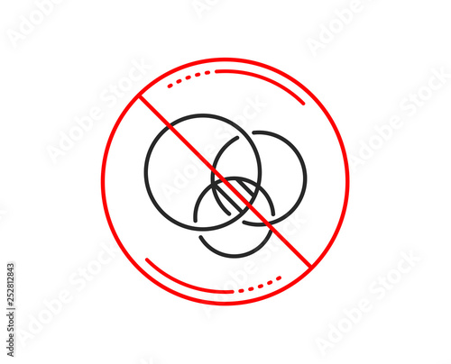 No or stop sign. Euler diagram line icon. Eulerian circles sign. Relationships chart symbol. Caution prohibited ban stop symbol. No  icon design.  Vector photo