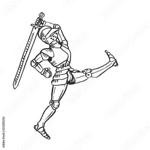 Knight in armour with sword fighting Medieval art
