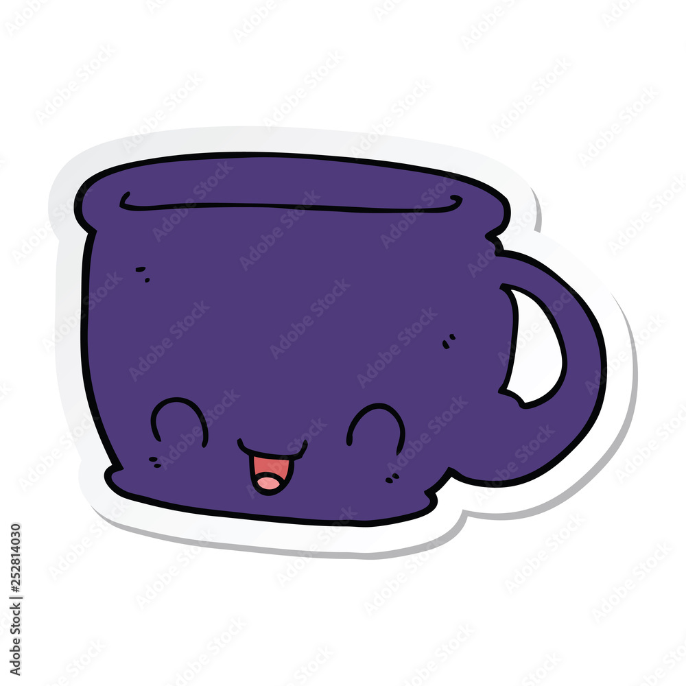 sticker of a cartoon cup of coffee - obrazy, fototapety, plakaty 