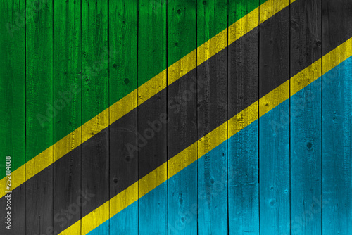 Tanzania flag painted on old wood plank