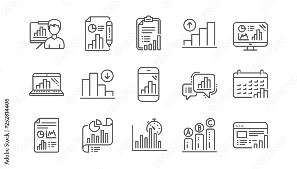 Graph line icons. Charts and graphs, Presentation and Report. Analytics linear icon set. Vector Graph line icons. Charts and graphs, Presentation and Report. Analytics linear icon set. Vector