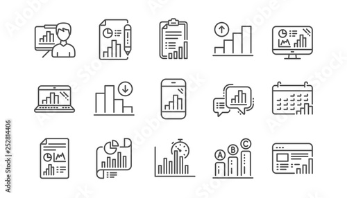 Graph line icons. Charts and graphs, Presentation and Report. Analytics linear icon set.  Vector