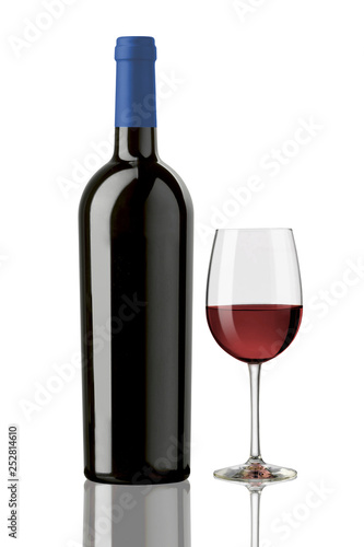 red wine bottles and glass