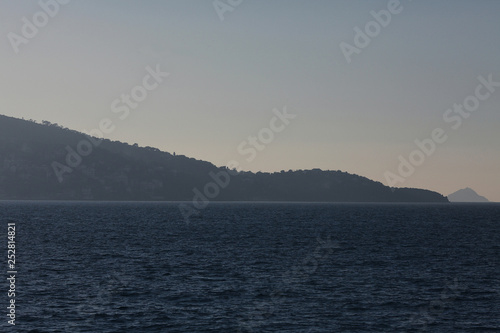 Silhouettes of Turkish islands called Adalar in Marmara Sea near Istanbul. Text space. Outdoor shot