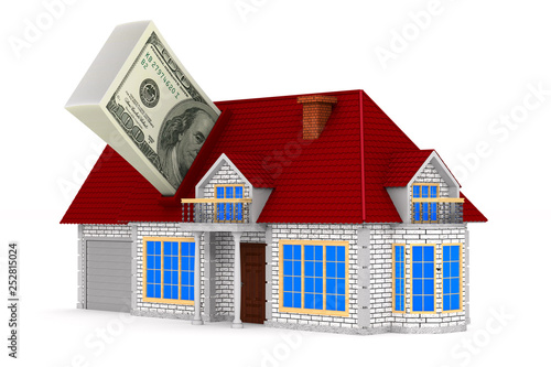 House and cash on white bac...