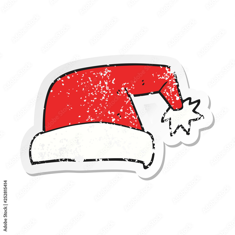 retro distressed sticker of a cartoon christmas hat retro distressed sticker of a cartoon christmas hat