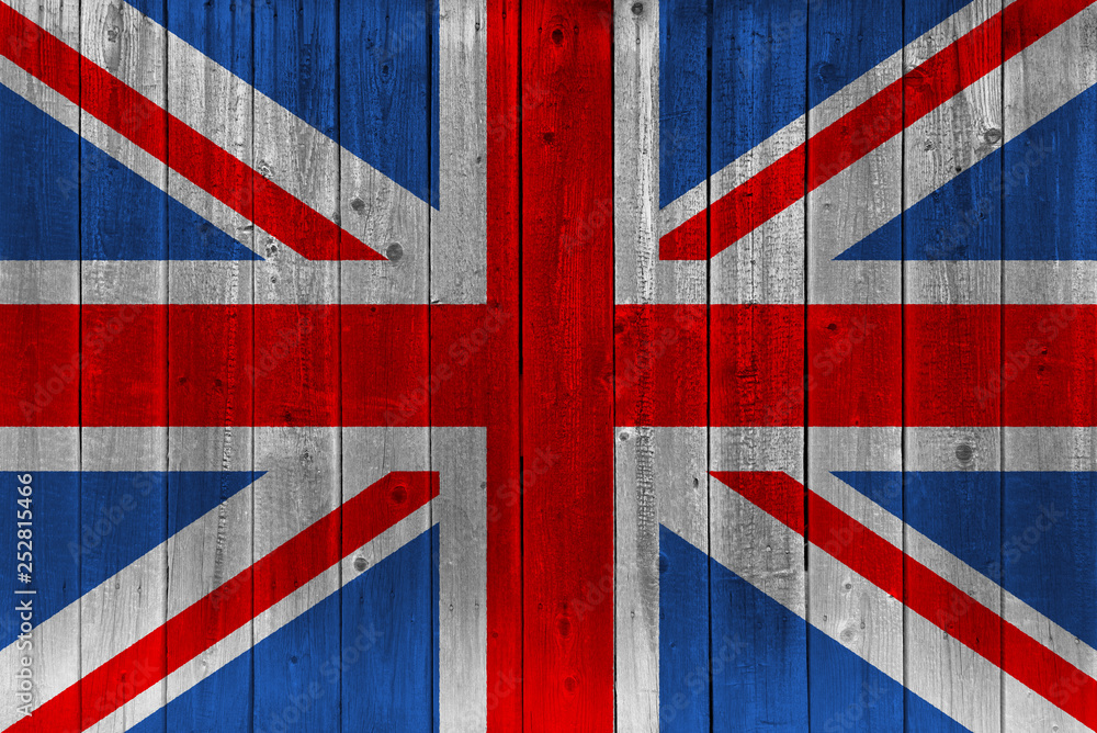 Fototapeta premium United Kingdom flag painted on old wood plank
