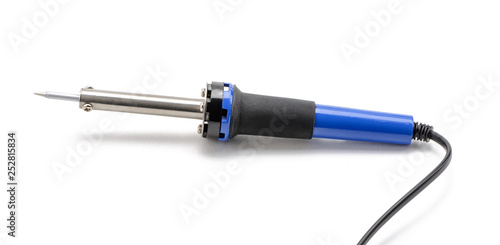 Soldering iron with blue handle photo