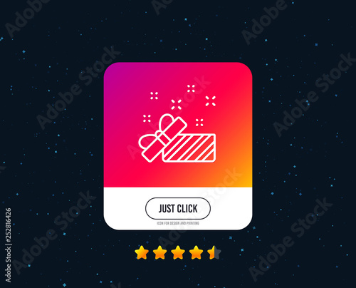 Gift box open line icon. Christmas or New year present sign. Surprise symbol. Web or internet line icon design. Rating stars. Just click button. Vector