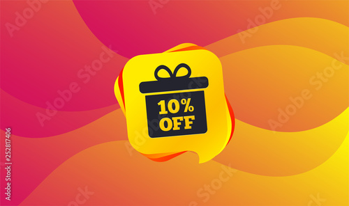 10% sale gift box tag sign icon. Discount symbol. Special offer label. Wave background. Abstract shopping banner. Template for design. Vector