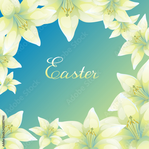 Easter illustration. Greeting card with lilies.