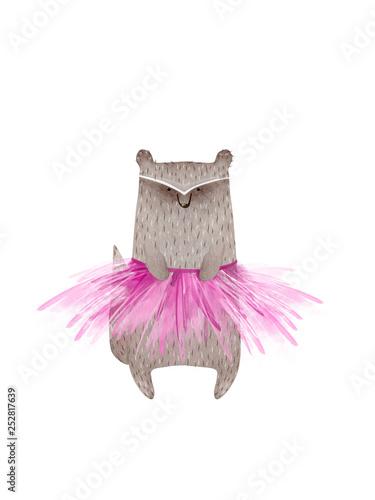 Cute raccoon ballerina. Watercolor illustration
