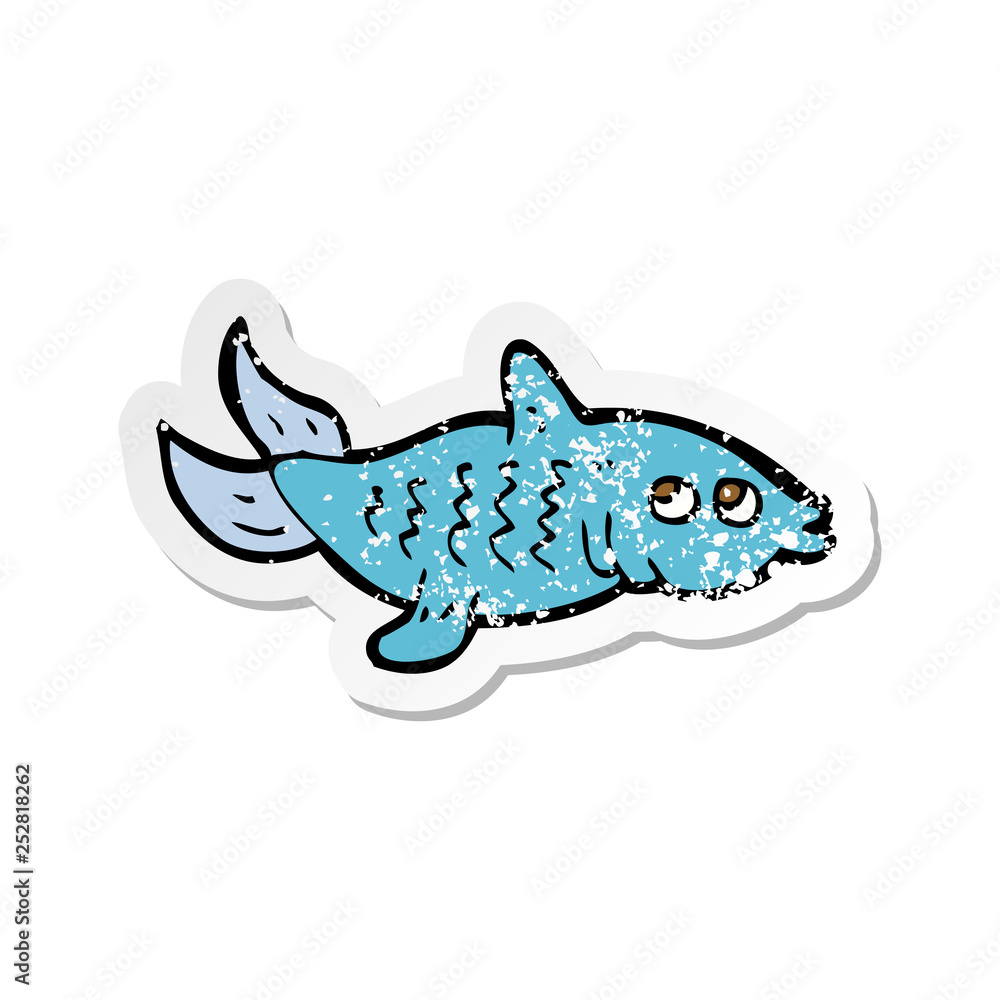 retro distressed sticker of a cartoon fish retro distressed sticker of a cartoon fish