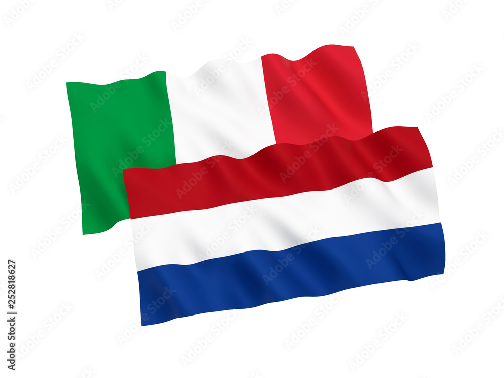 Flags of Italy and Netherlands on a white background