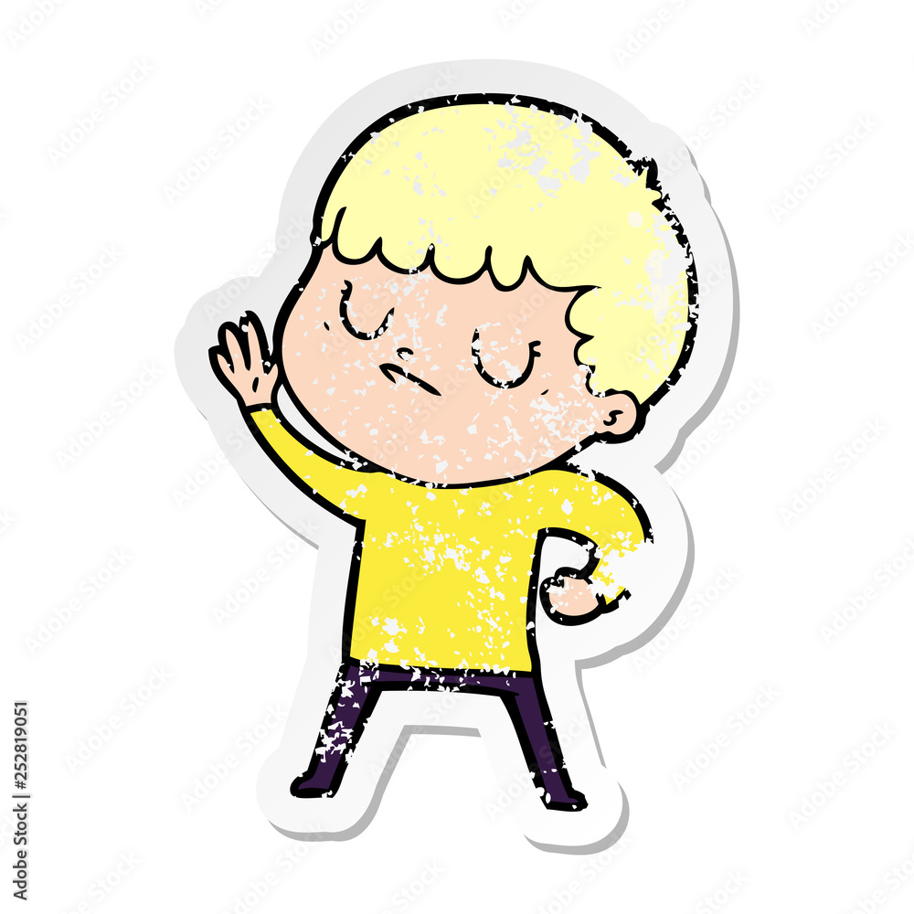 distressed sticker of a cartoon grumpy boy distressed sticker of a cartoon grumpy boy