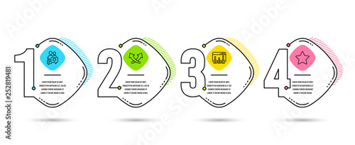 Infographic template 4 options or steps. Set of Survey results, Intersection arrows and Dating chat icons. Star sign. Best answer, Exchange, People love. Best rank.  Process diagram, workflow layout