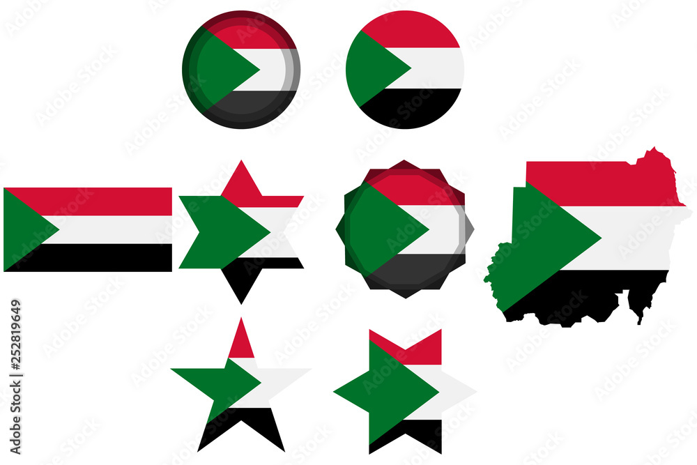 Set with the image of the flag of Sudan. Vector. Set with the image of the flag of Sudan. Vector.