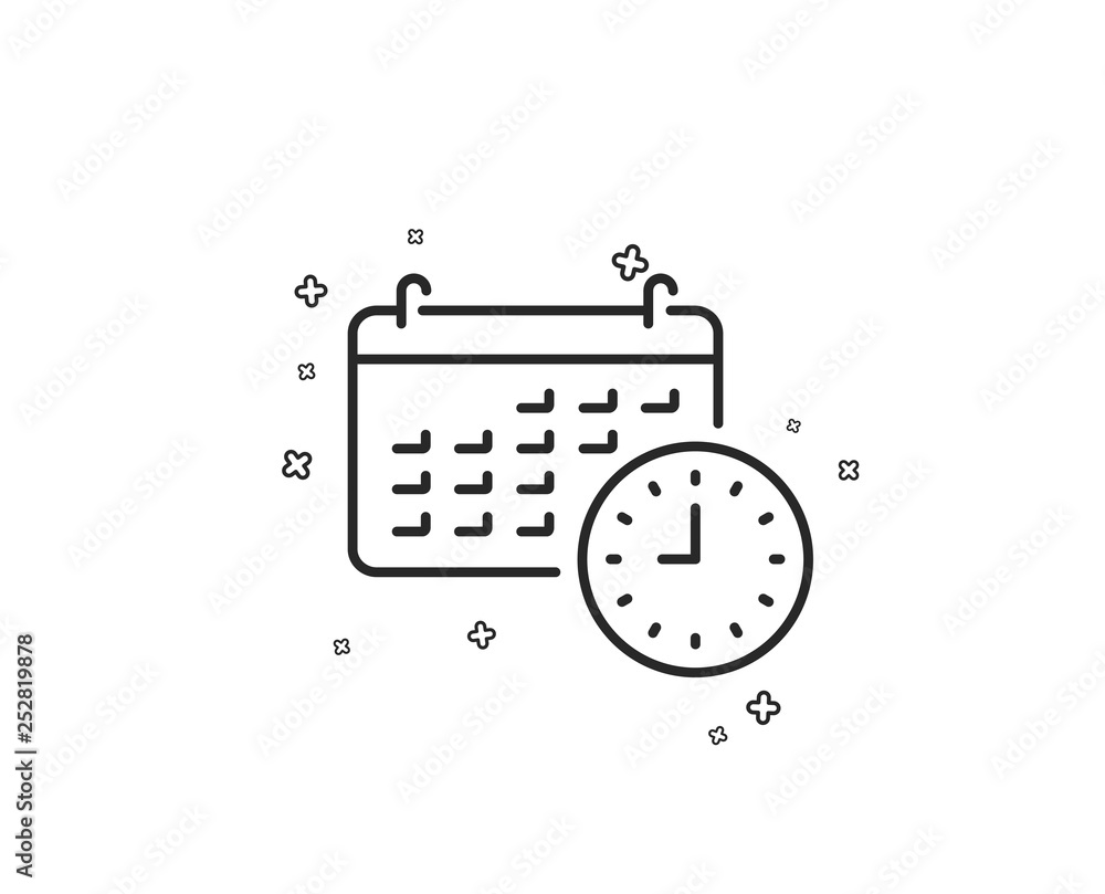Fototapeta premium Time and calendar line icon. Clock or watch sign. Geometric shapes. Random cross elements. Linear Calendar icon design. Vector