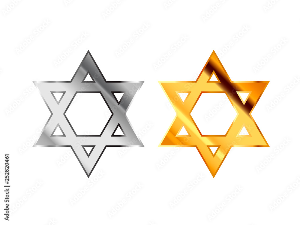 Judaism religious signs made from glossy silver and gold metall on white Judaism religious signs made from glossy silver and gold metall on white