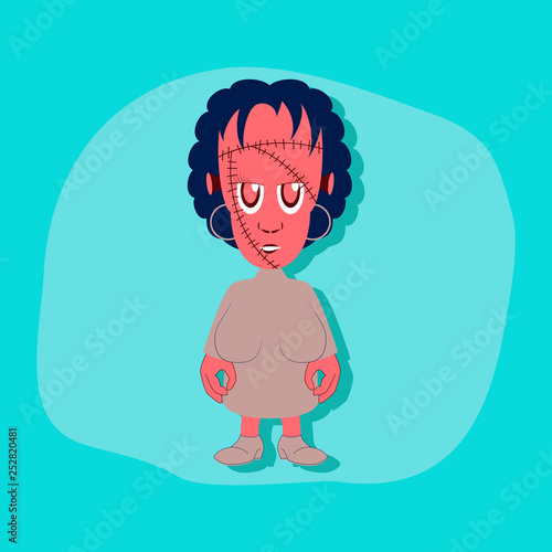 paper sticker on stylish background zombie woman