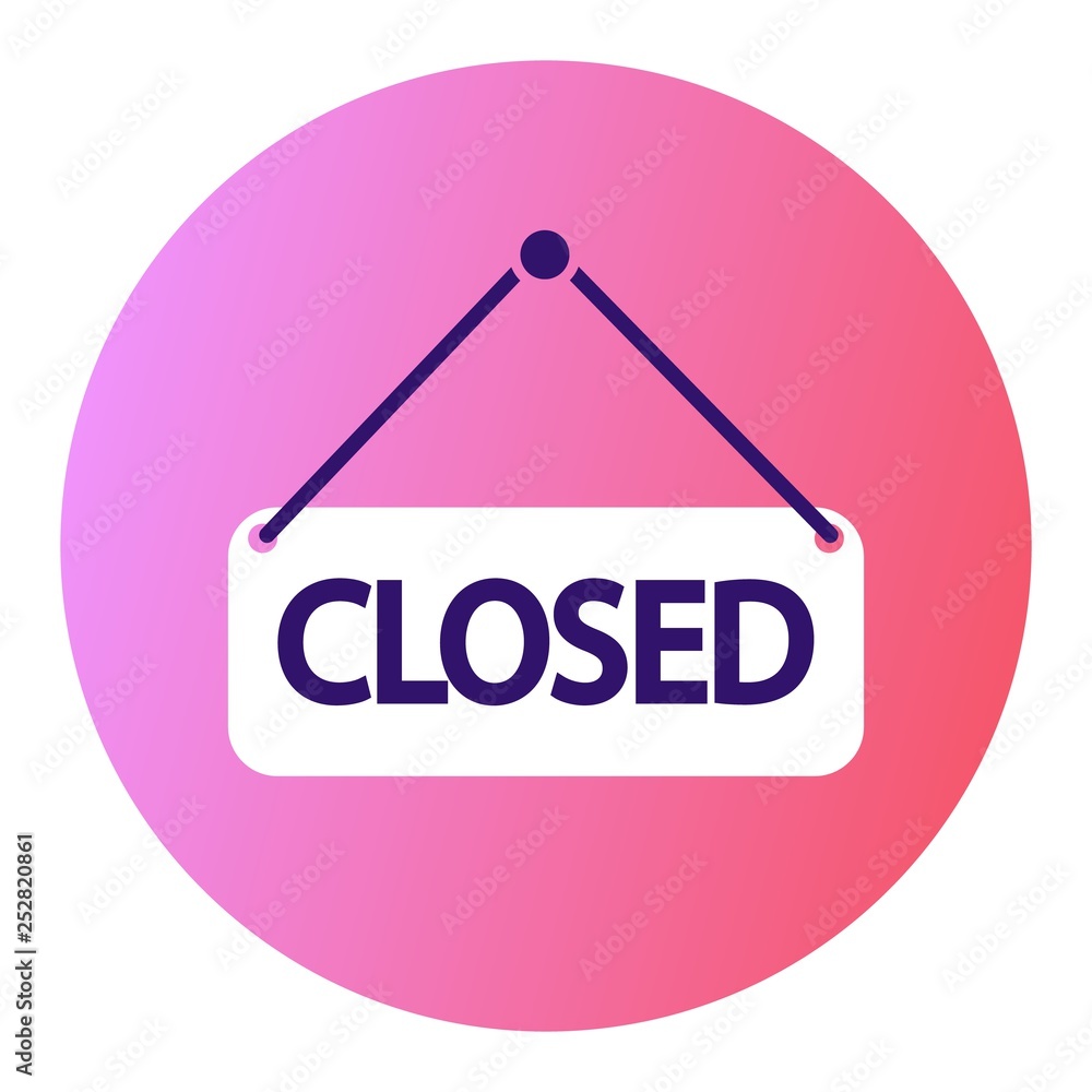 Closed Sign Door Plate flat icon in a round frame on a pink gradient background Closed Sign Door Plate flat icon in a round frame on a pink gradient background