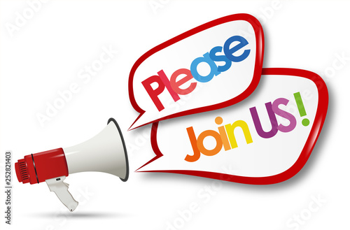 Please Join US word and megaphone