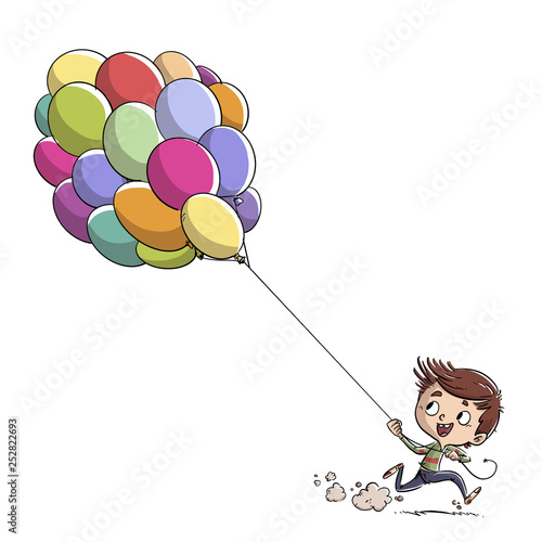 niño corriendo con globos