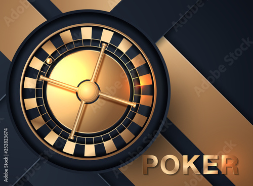 Casino roulette wheel isolated on blue background. 3d realistic vector illustration. Online poker casino roulette gambling concept design