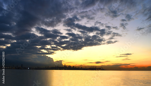 panoramic view of Beirut cityskyline under the dramatic sky of dusk on the mediterranean sea © Stphanie