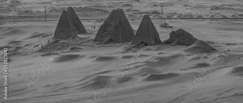 Black and white photo from above of the pyramids near Karima  Sudan