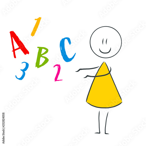 Figur erklärt Alphabet und Zahlen