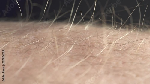 Hair moves on the human body. Close-up, macro shot